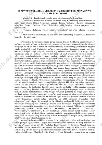 o‘zbekistonning mustaqillik yillaridagi ma'naviy va madaniy taraqqiyot — DOC