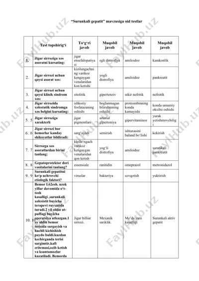 "surunkali gepatit" mavzusiga oid testlar — DOC