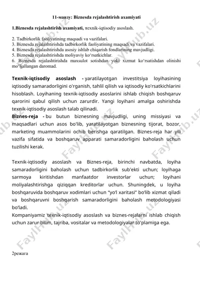 biznesda rejalashtirish axamiyati — DOC