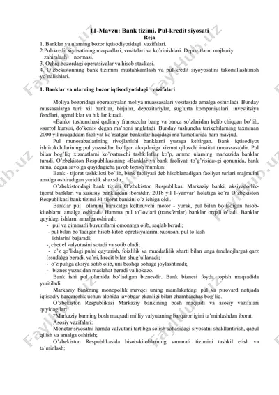 bank tizimi. pul-kredit siyosati — DOC