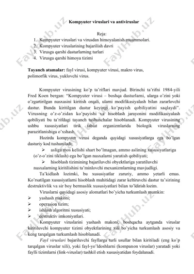 kompyuter viruslari va antiviruslar — DOC