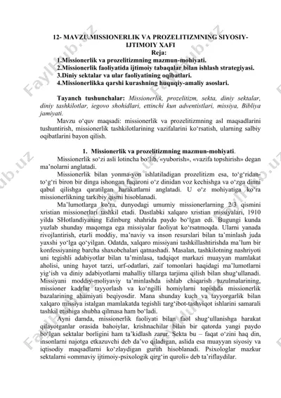 missionerlik va prozelitizmning siyosiy-ijtimoiy xafiga — DOC