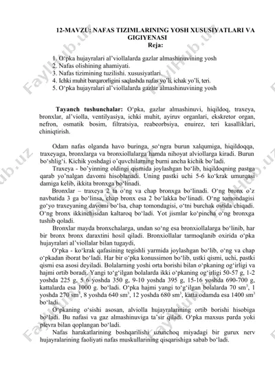 nafas tizimlarining yosh xususiyatlari va gigiyenasi — DOC