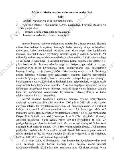 media maydon va internet imkoniyatlari — DOC
