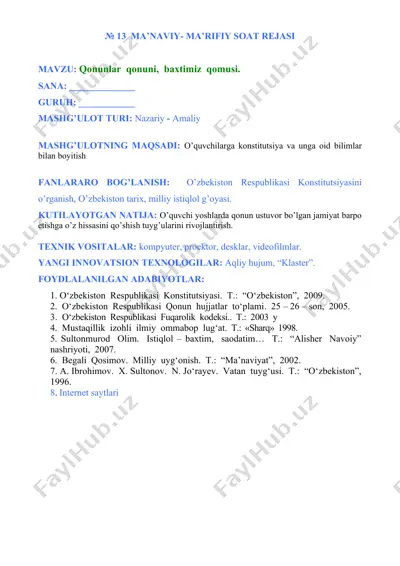 ma’naviy- ma’rifiy soat rejasi — DOC