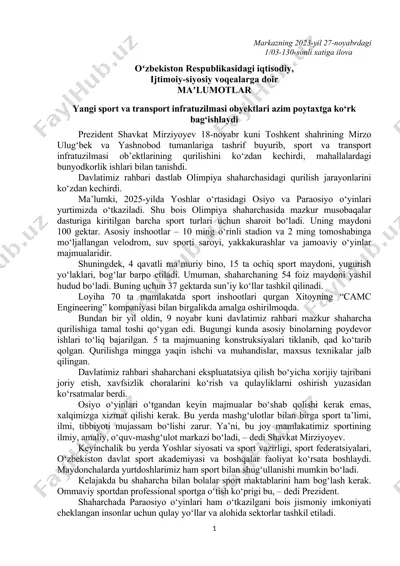 sport va transport infratuzilmasi ob'ektlari — DOC