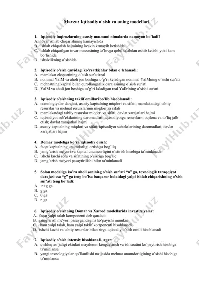 iqtisodiy o`sish va uning modellari — DOC