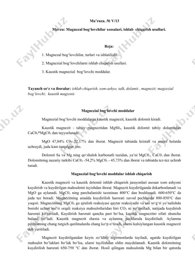 magnezial bog‘lovchi moddalar — DOC