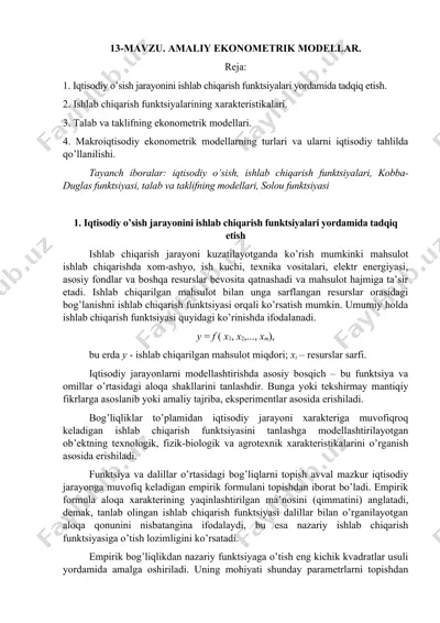 amaliy ekonometrik modellar — DOC