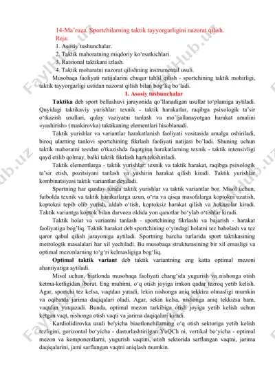 sportchilarning taktik tayyorgarligini nazorat qilish — DOC