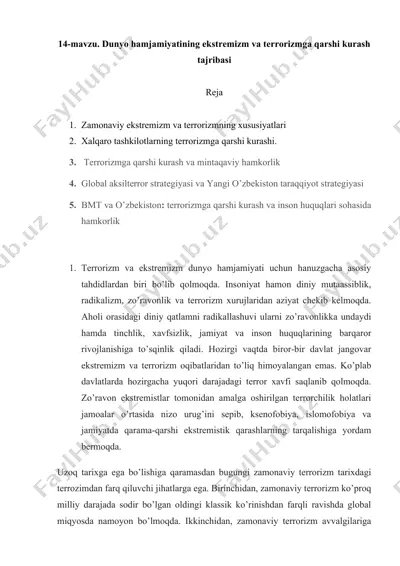 dunyo hamjamiyatining ekstremizm va terrorizmga qarshi kurash tajribasi — DOC