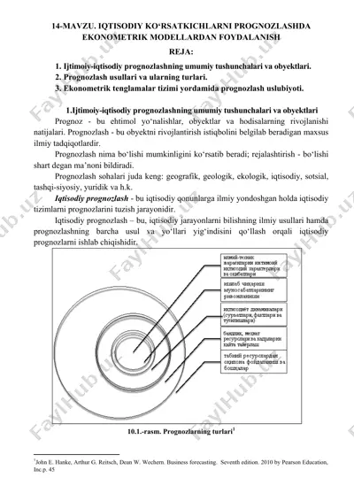 iqtisodiy kо‘rsatkichlarni prognozlashda ekometrik modellar — DOC