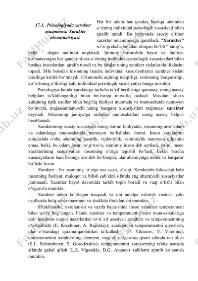 psixologiyada xarakter muammosi. xarakter aksentuatsiyasi — DOC