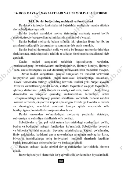 davlat xarajatlari va uni moliyalashtirish — DOC