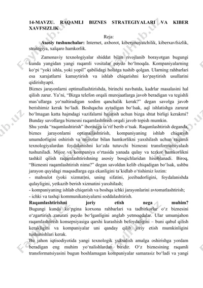 raqamli biznes strategiyalari va kiber xavfsizlik — DOC