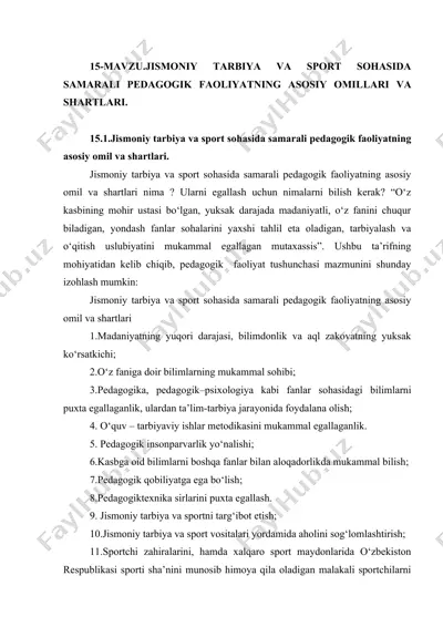 jismoniy tarbiya va sport sohasida samarali pedagogik faoliyatning asosiy omil va shartlari — DOC