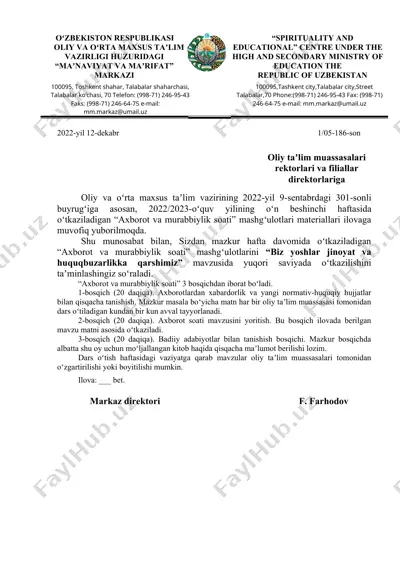 "axborot va murabbiylik soati" — DOC
