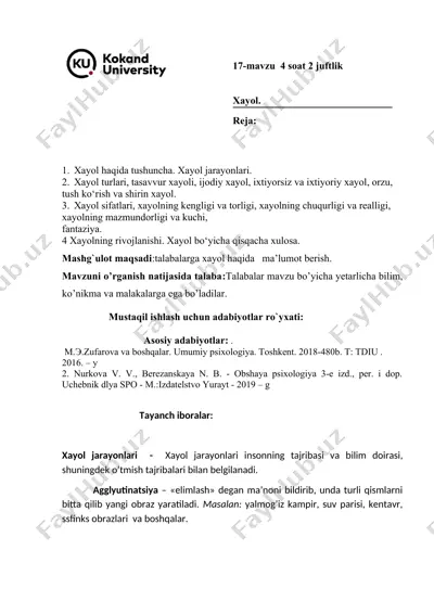 xayolning turlari va tajribalar — DOC