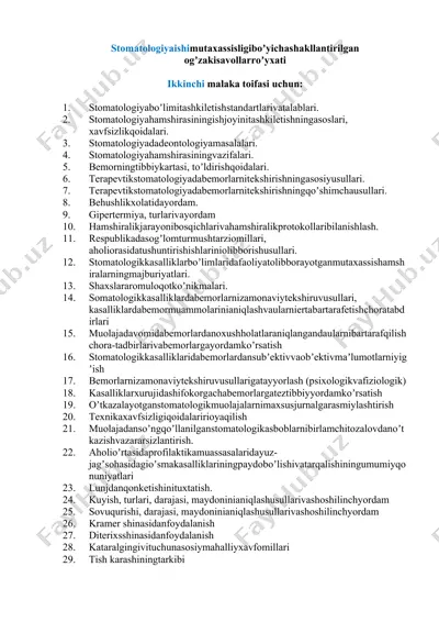 stomatologiyada ishimo tashkilotlashning asoslari — DOC