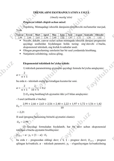 trendlarni ekstrapolyatsiya usuli — DOC