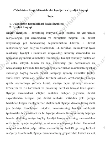 o’zbekiston respublikasi davlat byudjeti va byudjet huquqi — DOC