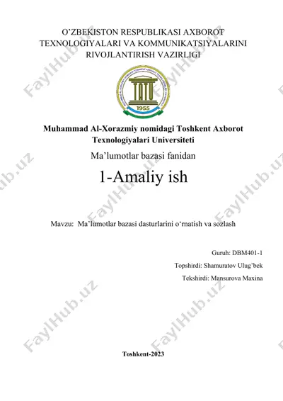 ma’lumotlar bazasi dasturlarini o‘rnatish va sozlash — DOCX