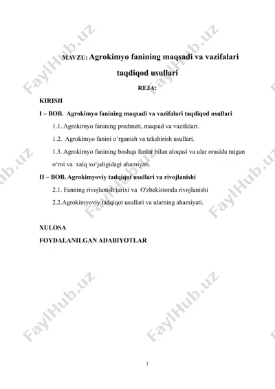 agrokimyo fanining maqsadi va vazifalari taqdiqod usullari — DOC