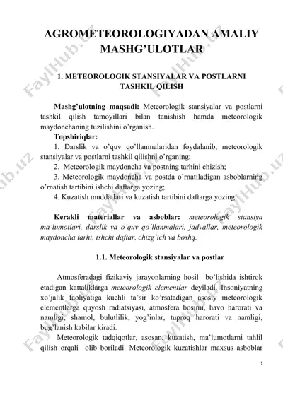 agrometeorologiyadan amaliy mashg’ulotlar — DOC