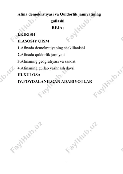 afina demokratiyasi va quldorlik jamiyatining gullashi — DOC