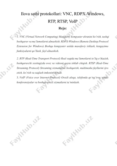 ilova sathi protokollari vnc, rdpx-windows, rtp, rtsp, voip — DOCX