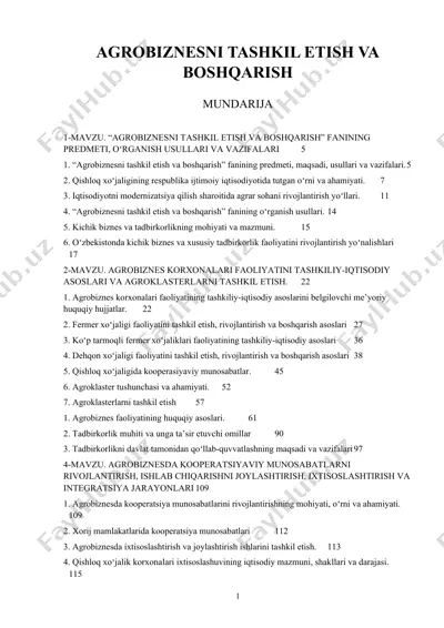 agrobiznesni tashkil etish va boshqarish — DOC