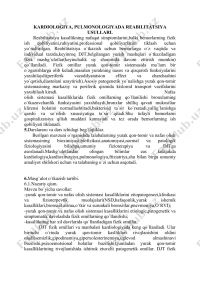 kardiologiya, pulmonologiyada reabilitatsiya usullari — DOC
