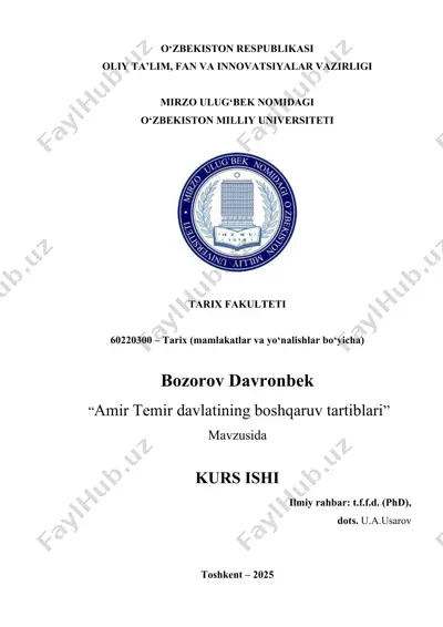 "amir temir davlatining boshqaruv tartiblari" — DOCX