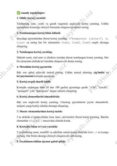 c# dasturlash tilida amaliy topshiriqlar — DOC
