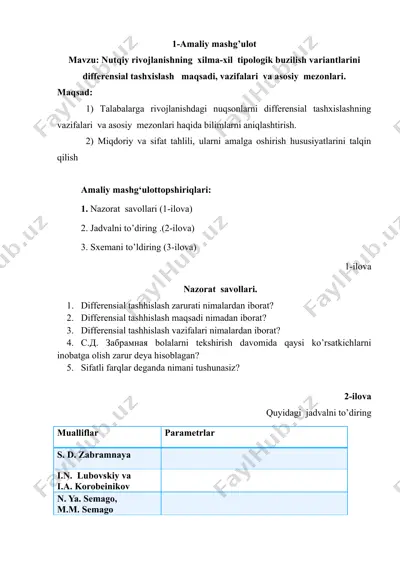 differensial tashhislashning xilma-xil tipologik buzilish variantlarini differensial tashxislash — DOC