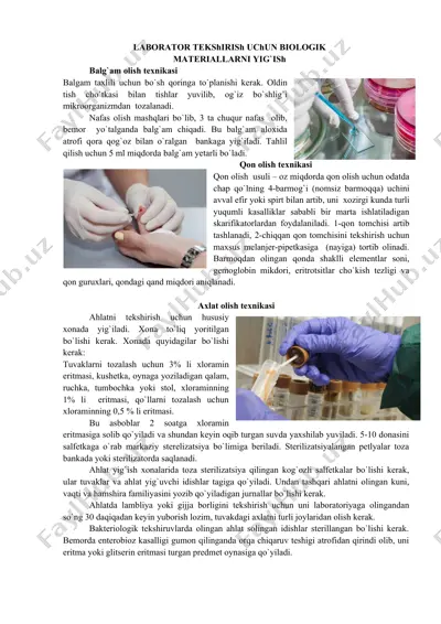 biologik materiallarni yig'ish laboratoriya tezshirishi — DOC