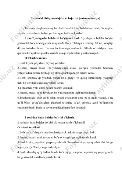 birlamchi tibbiy muolajalarni bajarish (antropometriya) — DOC