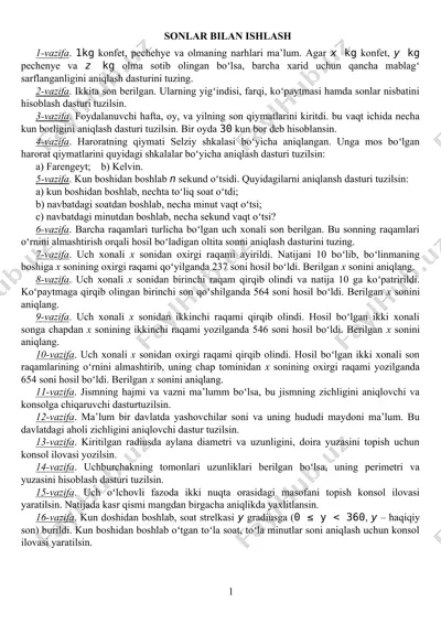sonlar bilan ishlash — DOC