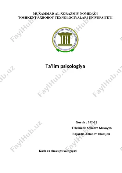 muxammad al-xorazmiy nomidagi toshkent axborot texnologiyalari universiteti ta’lim psixologiya — DOC