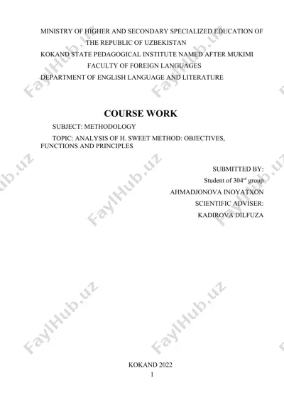 analysis of h. sweet method: objectives, functions and principles — DOC