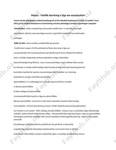 yoshlik davrining oʻziga xos xususiyatlari — DOC