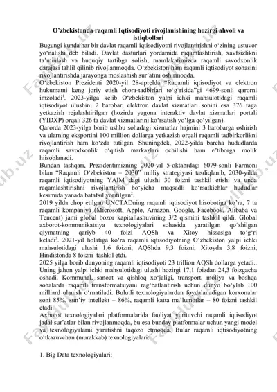 raqamli iqtisodiyoti rivojlanishi o‘zbekistonda — DOC