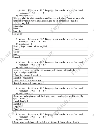 biogeografiya asoslari ma'ruzalar matni — DOC
