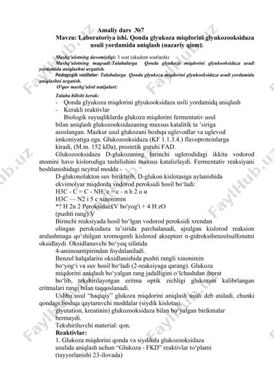qonda glyukoza miqdorini glyukozooksidaza usuli yordamida aniqlash — DOC