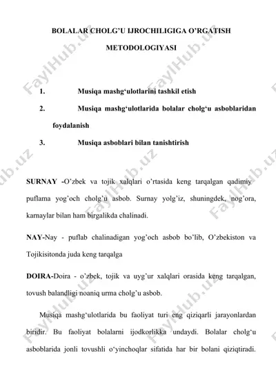 bolalar cholg’u ijrochiligiga o’rgatish metodologiyasi — DOC