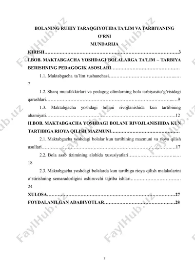 maktabgacha yoshdagi bolalarga ta'lim-tarbiya berishning pedagogik asoslari — DOC