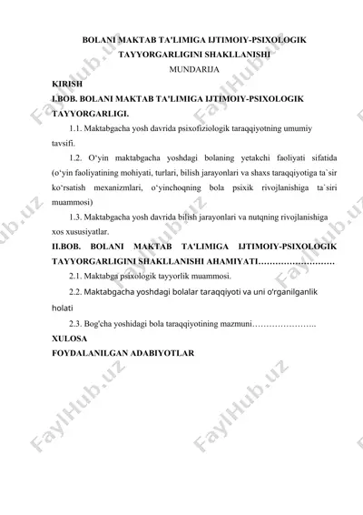 maktab ta'limiga ijtimoiy-psixologik tayyorgarligini shakllanishi — DOC