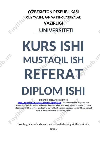 boshlang’ich sinflarda matematika darsliklarining sinflar kesimida tahlili — DOC