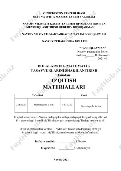 bolalarning matematik tasavvurlarini shakilantirish fanidan o‘qitish materiallari — DOC