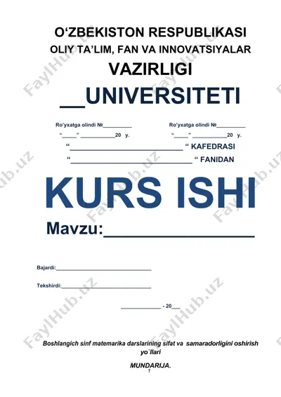 boshlang'ich sinf matematika darslarining sifat va samaradorligini oshirish yo`llari — DOC